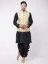 Vastramay Men's Black Silk Blend Jacket With Kurta Dhoti Set
